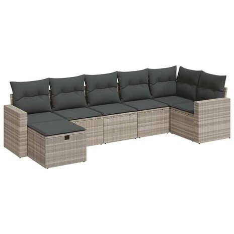 7-delige Loungeset met kussens poly rattan lichtgrijs