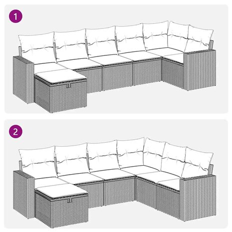 7-delige Loungeset met kussens poly rattan lichtgrijs