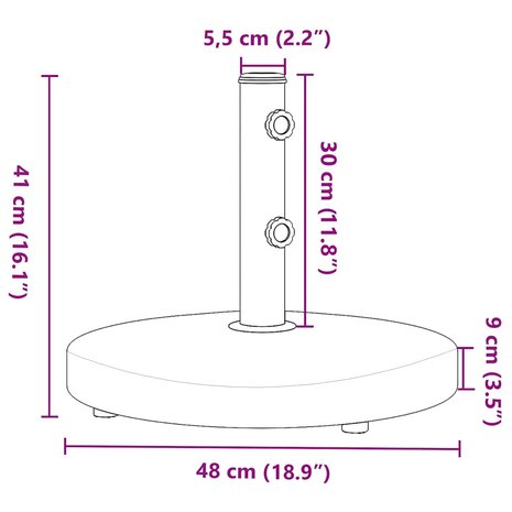 Parasolvoet voor stokken van Ø32/38/48 mm 25 kg rond