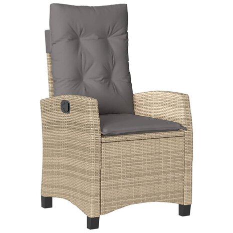 Tuinstoel verstelbaar met kussens poly rattan gemengd beige