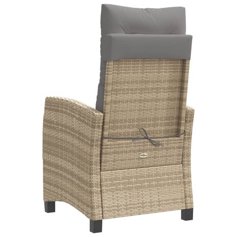 Tuinstoel verstelbaar met kussens poly rattan gemengd beige