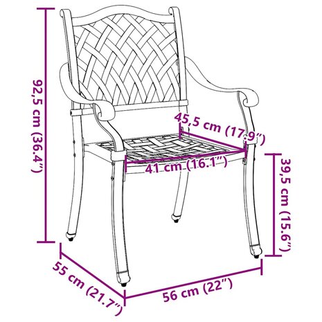 Tuinstoel 2 pcs Groen 55 x 56.5 x 91cm Aluminium
