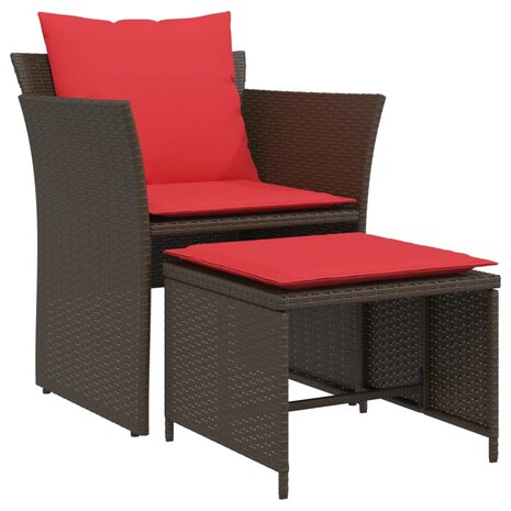 Tuinstoel met voetenbank poly rattan bruin