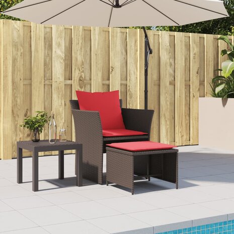 Tuinstoel met voetenbank poly rattan bruin