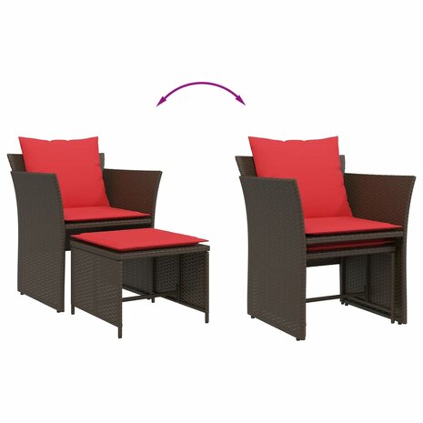 Tuinstoel met voetenbank poly rattan bruin