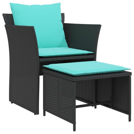 Tuinstoel met voetenbank poly rattan zwart