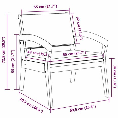 Tuinstoel met kussen 2 pcs Bruin Massief acaciahout
