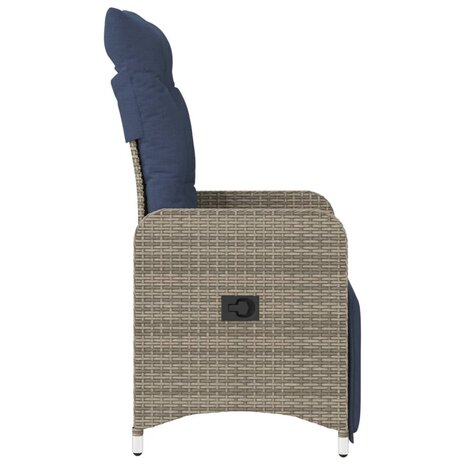 Tuinstoel verstelbaar met kussens poly rattan grijs