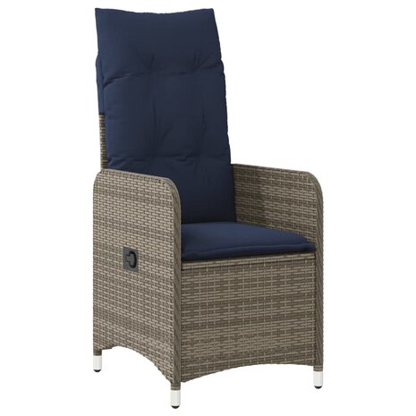 Tuinstoel verstelbaar met kussens poly rattan grijs