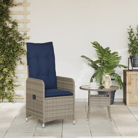 Tuinstoel verstelbaar met kussens poly rattan grijs