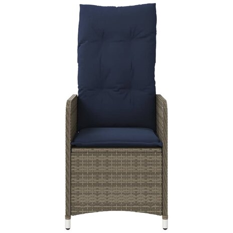 Tuinstoel verstelbaar met kussens poly rattan grijs