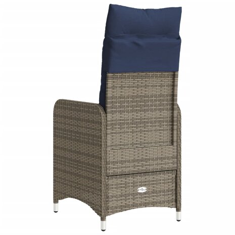 Tuinstoel verstelbaar met kussens poly rattan grijs