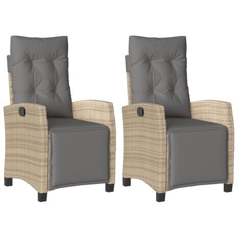 Tuinstoelen 2 st verstelbaar voetensteun poly rattan beige mix
