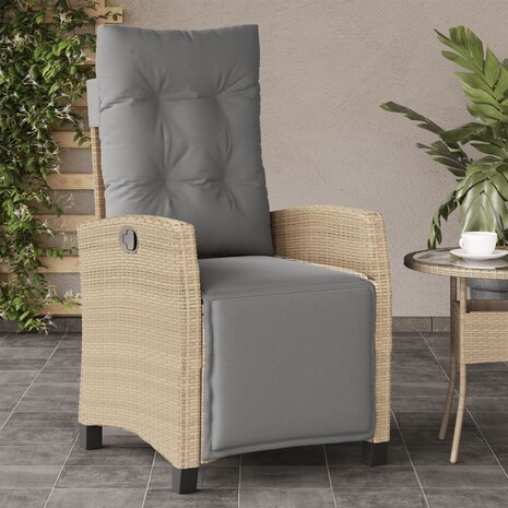 Tuinstoelen 2 st verstelbaar voetensteun poly rattan beige mix