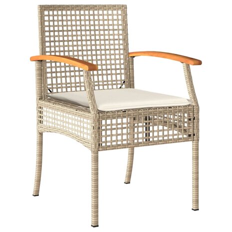 Tuinstoelen 2 st met kussens poly rattan en acaciahout beige