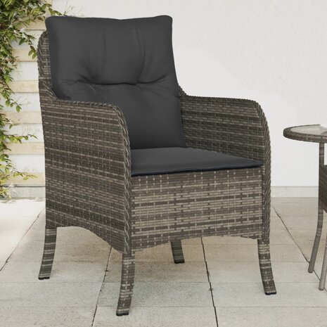 Tuinstoelen 2 st met kussens poly rattan grijs