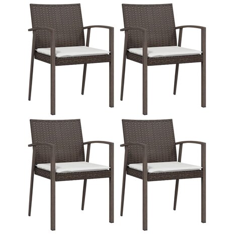 Tuinstoelen 4 st met kussens 56,5x57x83 cm poly rattan bruin