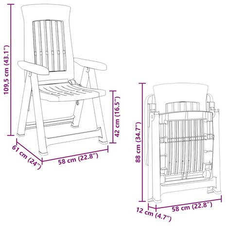 Tuinstoelen 2 st verstelbaar PP wit