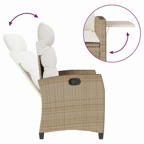 Verstelbare tuinstoel met bijzettafel poly rattan beige