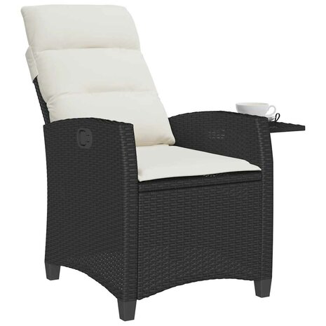 Verstelbare tuinstoel met bijzettafel poly rattan zwart