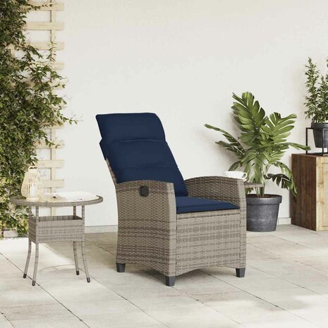 Verstelbare tuinstoel met bijzettafel poly rattan grijs