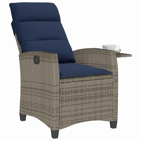Verstelbare tuinstoel met bijzettafel poly rattan grijs