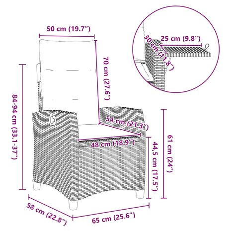 Verstelbare tuinstoel met bijzettafel poly rattan grijs
