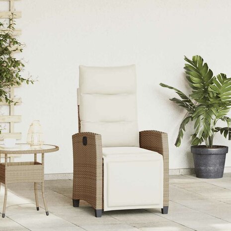 Verstelbare tuinstoel met bijzettafel poly rattan beige