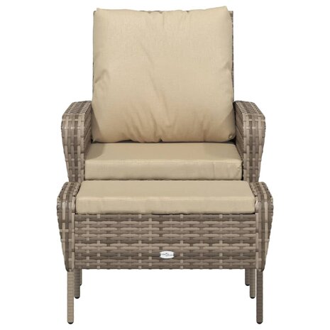 Tuinstoel met voetenbank poly rattan lichtbruin