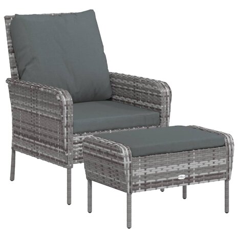 Tuinstoel met voetenbank poly rattan grijs