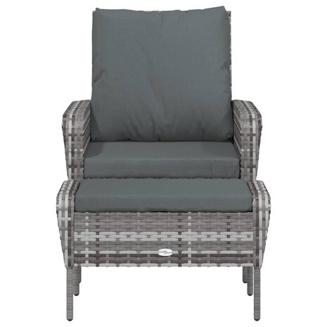 Tuinstoel met voetenbank poly rattan grijs