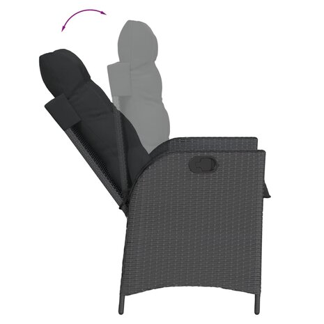 Tuinstoel verstelbaar met kussens poly rattan zwart