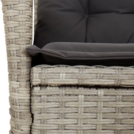 Tuinstoel verstelbaar met kussens poly rattan lichtgrijs