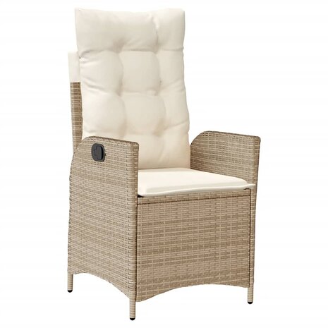 Tuinstoel verstelbaar met kussens poly rattan beige