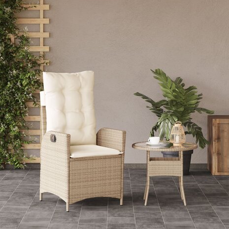Tuinstoel verstelbaar met kussens poly rattan beige
