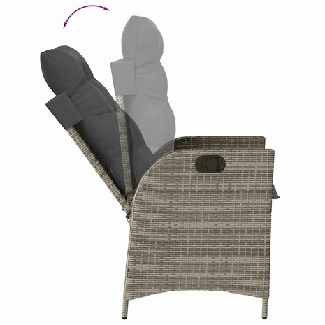 Tuinstoel verstelbaar met kussens poly rattan grijs