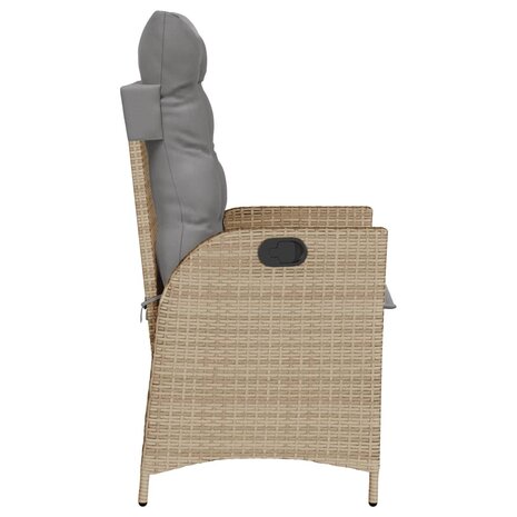 Tuinstoel verstelbaar met kussens poly rattan gemengd beige