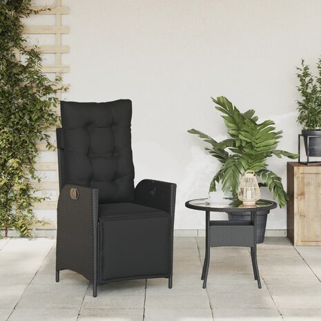 Tuinstoel verstelbaar met voetensteun poly rattan zwart