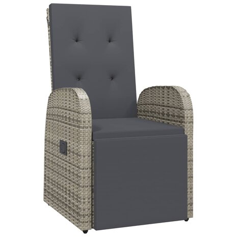 Tuinstoel verstelbaar met kussens poly rattan grijs