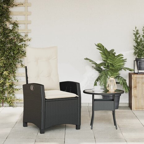 Tuinstoel verstelbaar met kussens poly rattan zwart