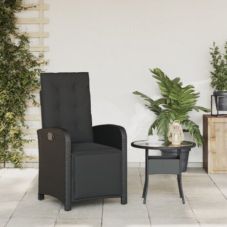 Tuinstoel verstelbaar met voetensteun poly rattan zwart