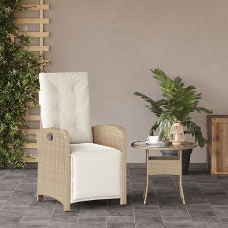 Tuinstoel verstelbaar met voetensteun poly rattan beige