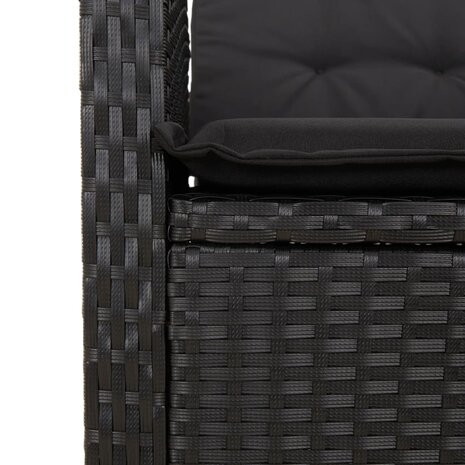 Tuinstoel verstelbaar met kussens poly rattan zwart