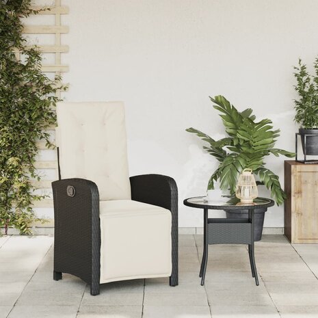 Tuinstoel verstelbaar met voetensteun poly rattan zwart