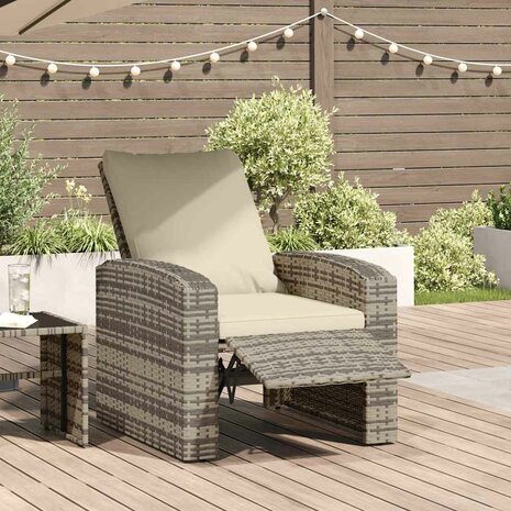 Tuinstoel verstelbaar met kussens poly rattan lichtbruin