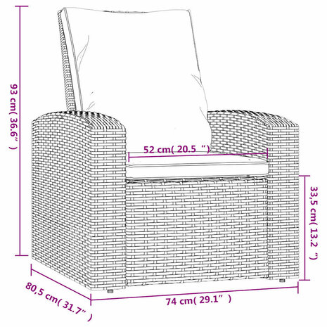 Tuinstoel verstelbaar met kussens poly rattan lichtbruin