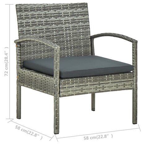 Tuinstoel met kussen poly rattan grijs