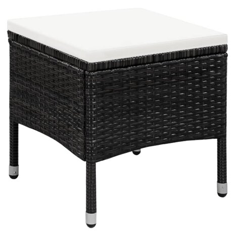 Tuinstoel en kruk met kussens poly rattan zwart