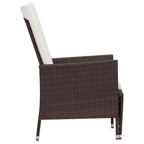 Tuinstoel verstelbaar met kussens poly rattan bruin