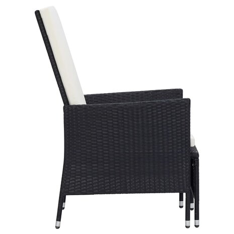 Tuinstoel verstelbaar met kussens poly rattan zwart